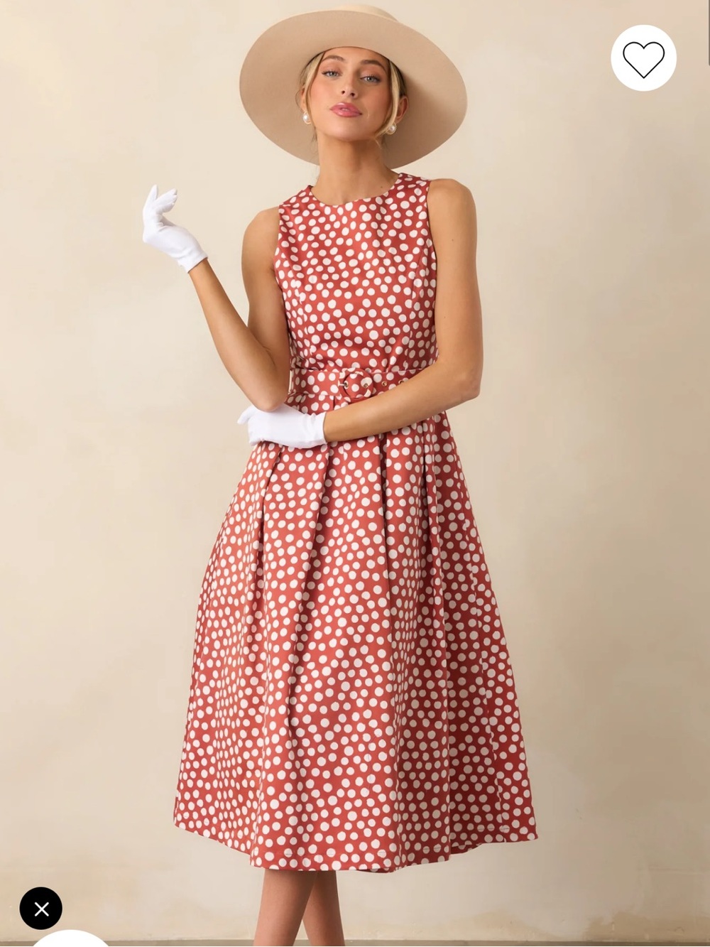 Prosperina Ava Belted Polka Dot Midi Dress NWT